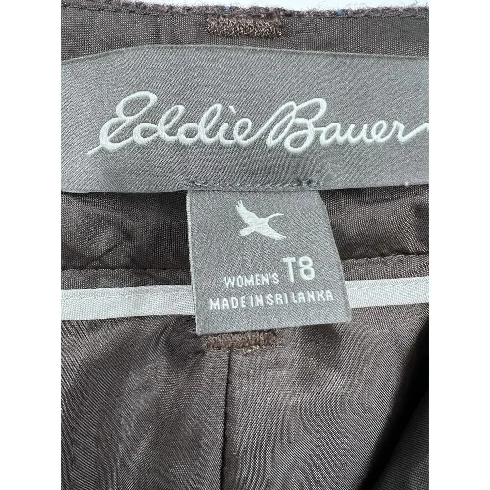 Eddie Bauer Women’s Burgundy Brown Plaid Wool Blend Pencil Skirt Academia 8 Tall